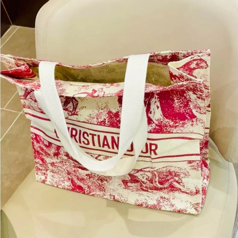 Christian Dior Pink Toile de Jouy Canvas Tote Bag